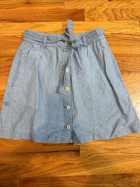 Women’s Light Blue Button-Front A-Line Skirt with Tie Waist